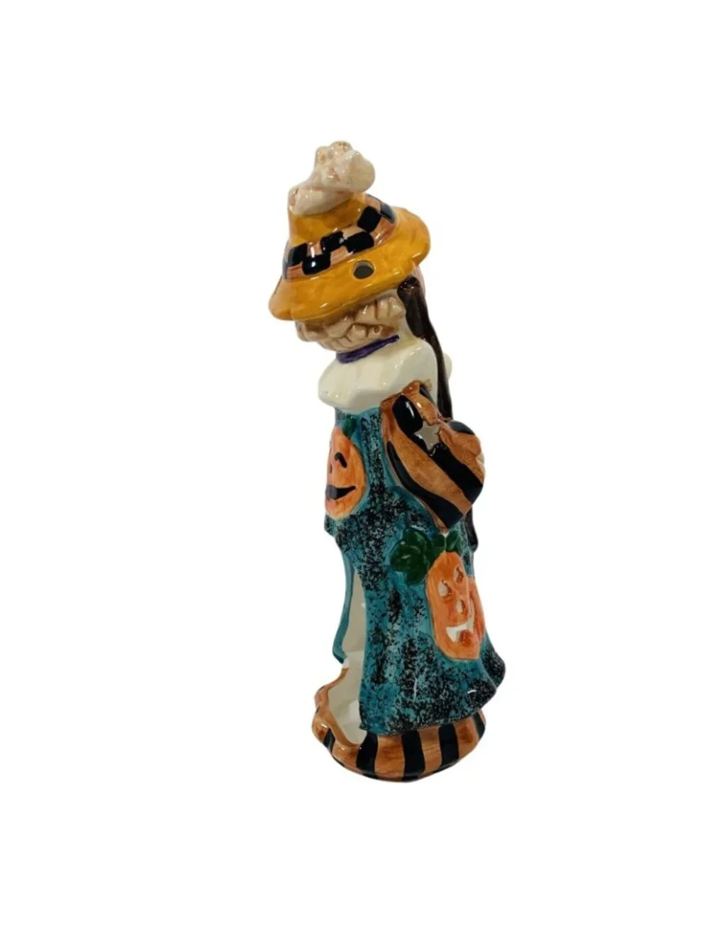 Halloween Pumpkin Scarecrow Tea Light Holder VTG Spooky Ceramic Figurine Ghost